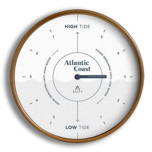 SALTY Home - Tide Clock - Coastal Decor - 12.2Inch Wall Clock - Premium Wood Dial - Silent Clock Movement - Quartz Mechanism - Battery Operated - Atlantic Coast Classic White