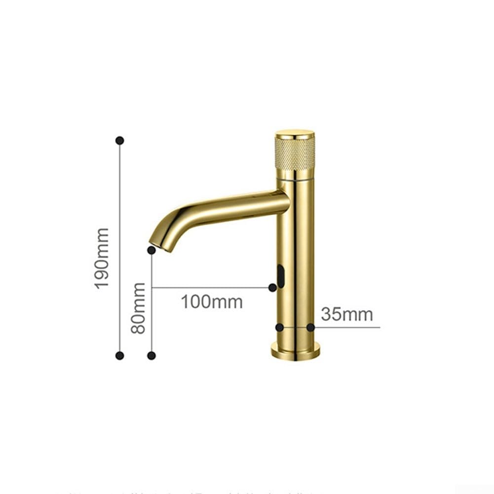 Grifo de baño con sensor infrarrojo inteligente de acero inoxidable de grado 304 con apagado automático de 3 segundos, diseño de ahorro de agua, color dorado