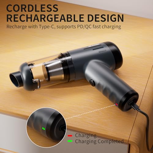 2-in-1 Car Vacuum&Air Duster,80W/16kpa/12KRPM/30 Mins,High Powerful Dust Cleaner Portable Cordless Vacuum Pro,Compressed Air Blower,Lightweight Rechargeable Handheld Mini Vacuum for Car/Home/Office — view 4
