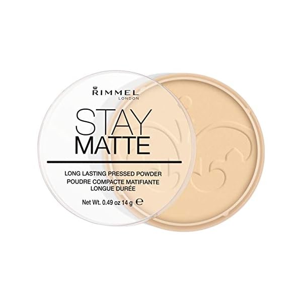 Rimmel London Stay Matte - 001 Transparent - Pressed Powder, Lightweight, High Coverage, Shine Control, 0.49oz