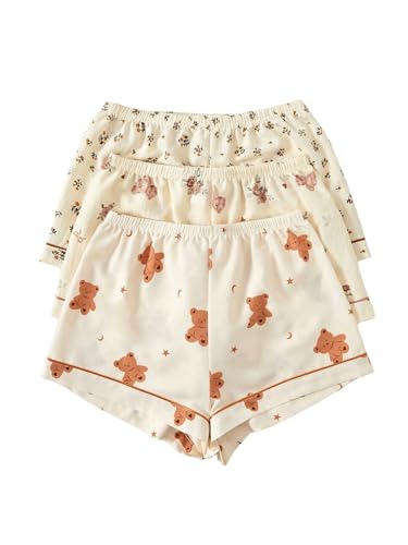 Image of WDIRARA Women's 3 Pack Plaid Letter Graphic Pajama Shorts Lounge Shorts | Elastic Waist ,Comfortable,Home Living,Sleepwear