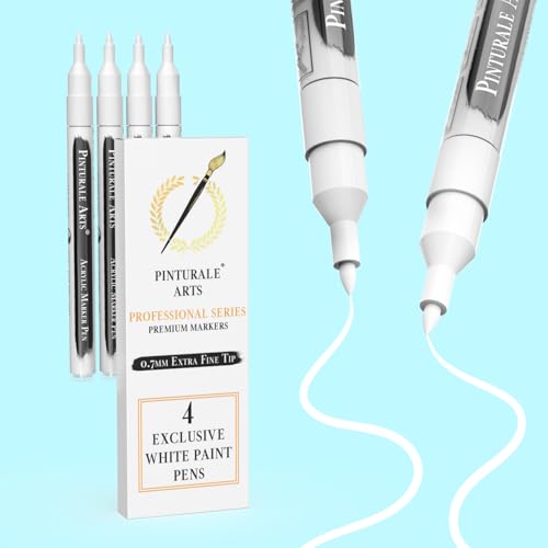 Pinturale Arts Pennarello Acrilico Bianco | Set di 4 Pennarelli Bianchi | Pennarello Bianco Punta Fine 0,7 mm | Pennarelli Acrilici Per Ceramica, Sassi, Vetro, Legno