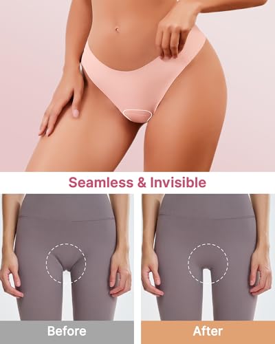 Seamless Workout Thongs for Women - No Show Womens Underwear with Wide Gusset Invisible Panties Nude&Black 2 Pack2