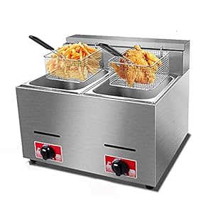 Freidoras comerciales de 20 litros, multifunción, doble bombona de gas con 2 cestas para freÃr, encimera gruesa de acero inoxidable, profunda
