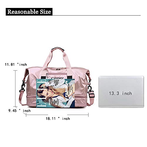 Travel Bags For Women and Men,Waterproof Sports Duffel Bag Outdoor Gym Bag,The Weekend bag with Shoes Compartment and Wet Pocket Suitable for Overnight Vacation-Pink