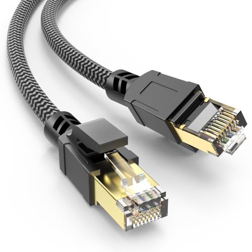 Orbram Cat 8 Ethernet Cable 6 ft Black, Nylon Braided High Speed Heavy Duty Cat8 Network LAN Patch Cord, 40Gbps 2000Mhz SFTP RJ45 Cable Shielded for in-Wall, Indoor Internet with Modem