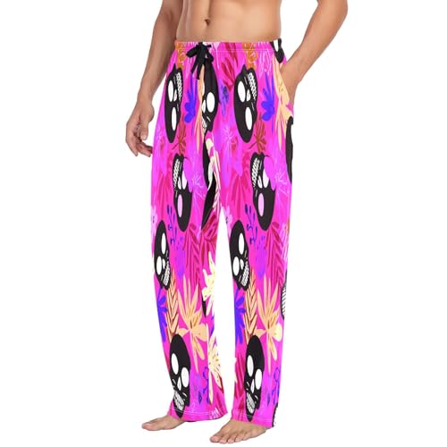 Qilmy Skull And Leaves Men's Cotton Pajama Pants, Lightweight Lounge Sleepwear with Drawstring and Pocket4
