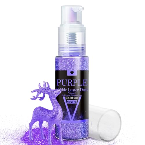 Edible Glitter Spray for Halloween - 20g Luster Dust Edible Glimmer Powder for Sparkling Cocktails, Cake, Cupcake, Beverage - Food Grade Shimmer Dust Powder for Baking, Drink, Candy Decoration(Purple)