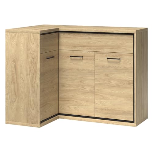Lomadox Eckkommode Sideboard Eckschrank Kommode Wohnzimmerschrank Anrichte Aufbewahrunsschrank rechts in braun in Eiche