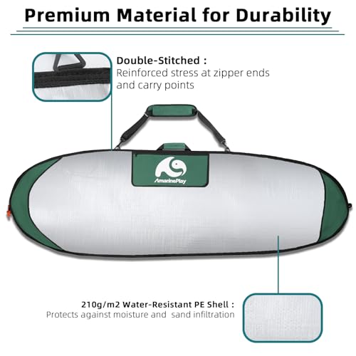 Surfboard-Bag Day-Bag Longboard Bag for 6\'0,6\'6,7\'0,7\'6,8\'0,9\'6,10\'0 Fish/Hybrid Surfboards,Durable Carrying Cover for Storage and Transport to Car Truck Travel w/Protect Padding&Fin Slot Opening