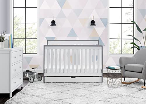 Delta Children Mercer 6-In-1 Convertible Crib With Storage Trundle, Greenguard Gold Certified, Bianca White/Grey #TOP1