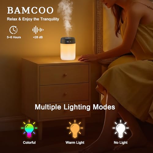 Image of Portable Small Humidifier, 650ml Colorful Mini Humidifier for Bedroom, Office Desktop, Baby Room, Plants, Cool Mist Humidifiers(Black)