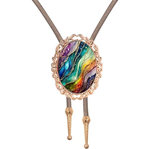 Image of PEARLY JUN Bolo Tie for Women Men Flower Rose Western Cowboy Brown Leather Country Style String Vest Gifts