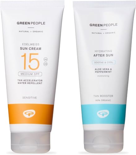 Green People Sun Cream & After Sun Bundle - Natural Suncare Duo - Reef Safe & Cruelty Free - Edelweiss SPF15-2x200ml