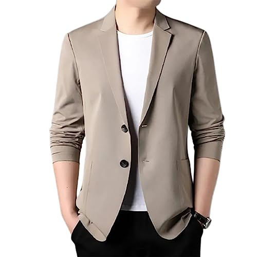 Men 's Summer Lightweight Suit Jacket, Summer Jackets for Men Sunscreen Coats Solid Color Lapel Suit Casual Blazer-Two Button Khaki M