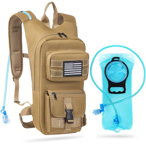 Image of Hydration Backpack, Tactical Molle Water with 2L TPU Water Bladder, for Men Women Lightweight Water Backpack, Hydration Pack for Hiking, Biking, Climbing and Hunting, Khaki