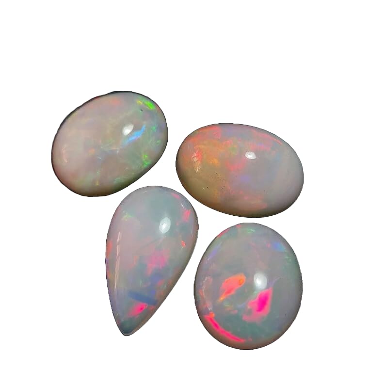 Opale éthiopienne naturelle : 4 cabochons ovales multi-feu d'exception