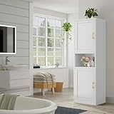 Lusiwry 170 ㎝ Hoch Freistehender Bodenschrank mit 2 Türen und verstellbaren Regalen, Speisekammer Aufbewahrungsschränke für Bad, Wohnzimmer, Eingang und Küche, Weiß