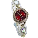 HONKERW Reloj de Pulsera Reloj de Pulsera de Lujo for Mujer, Esfera Redonda con números Romanos pequeño de imitación de Diamantes, analógico, de Cuarzo. Relojes(Rot)