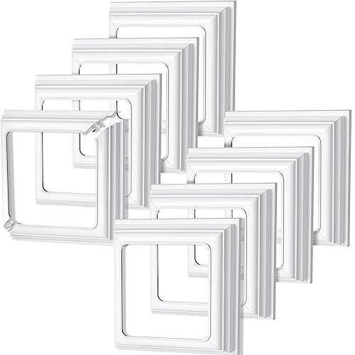 Thyle 8 Pcs True 4x4 Inches Vinyl Post Skirt Post Base Cover Column Wraps for Porch Deck Base Vinyl Sleeve White Trim for Hand and Stair Rails