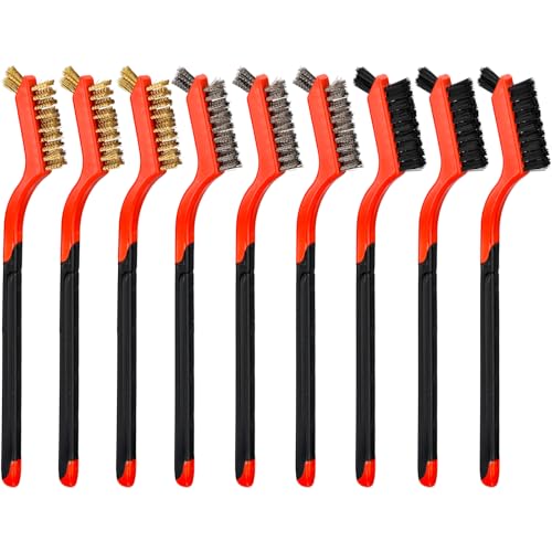OLCANA Lot de 9 brosses métalliques pour nettoyer la rouille, poils en acier inoxydable, nylon et laiton avec brosse métallique pour nettoyer la saleté et la peinture, enlever les taches de peinture
