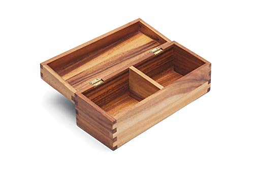 Ironwood Gourmet Acacia Wood Recipe Box, Double Compartment, For 3' x 5' Cards