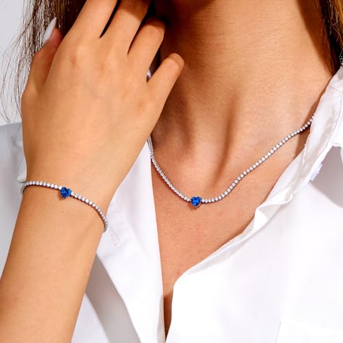 AllenCOCO Diamond Tennis Necklace 18K White Gold Plated Emerald Birthstone Necklace for Women Mothers Dainty Gold Necklace Cubic Zirconia Necklace Birthday Gifts for Women Jewelry2