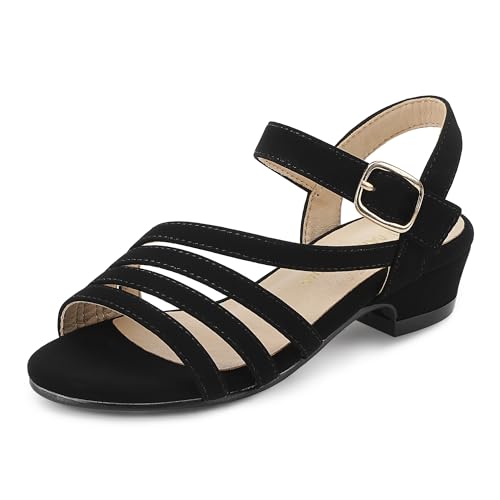 Image of PANDANINJIA Girls Heels Dress Shoes Open Toe Low Heel Sandals Flower Girl Toddler Little Big Kids Wedding Party Shoes
