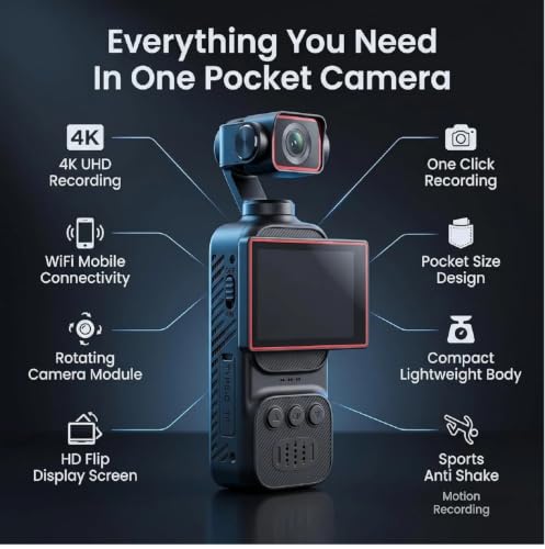 Image of Display Series HD Rotating Handheld Action Camera with 2.78 Inch Display for Vlogs Sports and Action Camera Black