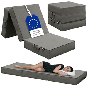 Bellamio Lomme Klappmatratze 90x200 cm – Faltmatratze extra dick 15 cm – Gästematratze Dunkelgrau – klappbare Reisematratze mit Tragegriffen – Faltbare Camping Matratze – Bezug abnehmbar & waschbar