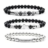 SKYGLEAM Men's 3 Pack Beaded Bracelet Set - Multi - Layer Cross & Hematite Stone Beads Stackable Bracelets, Stainless Steel Hip Hop Fashion Jewelry for Men, Ideal Gift for Boyfriend Husband