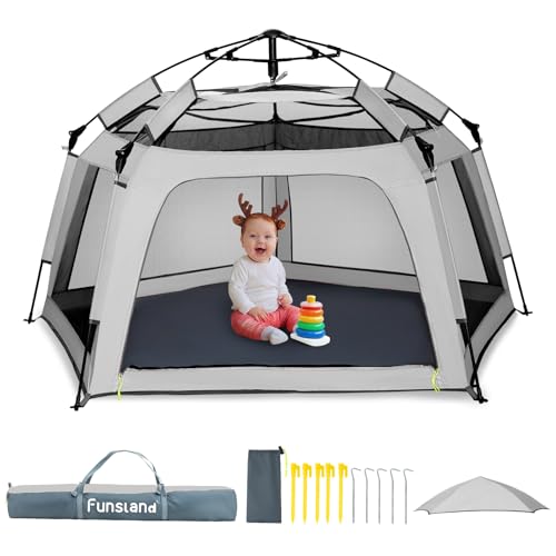 Funsland Intérieur Parc Bébé Pliable - Parc Enfant 8S Pop Up,175x110x90cm Tente Exterieur 3-4 Garçons Filles, Anti UV Playpen de Jeux Bebe, Cabane...