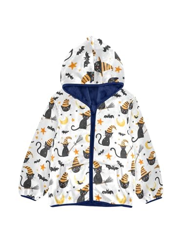 Halloween Cute Black Cat Girls Fleece Jacket Girls Fall Jacket Boys Coats Zip Up Hoodie Children Outerwear 2-10T