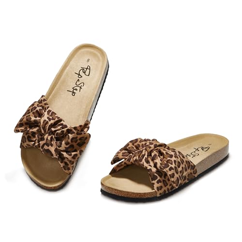 Image of PepStep Slide Sandals for Women or Ladies Dressy Summer Casual, Cute Bow Tie Knot On Top Strap, Comfy Slip On Cork Foot Bed