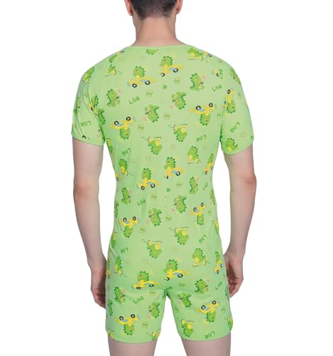 Landofgenie Body pour Adultes Homme - Pyjama Intégral à Manches Courtes avec Boutons d'Entrejambe, Coton Onesie Vert L – vue 7