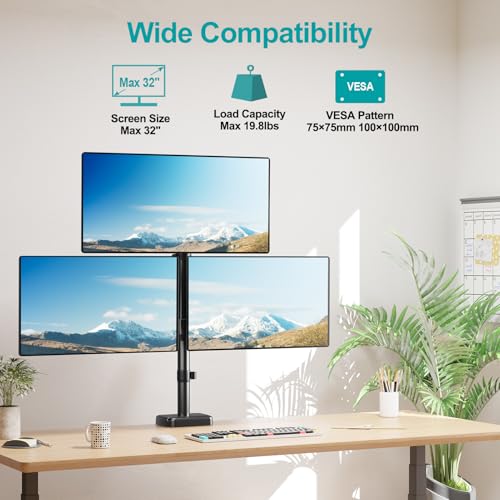 Image of MOUNT PRO Triple Monitor Mount for Max 32 inch Computer Screen, Adjustable 3 Monitor Desk Mount, up to 19.8lbs Each, Three Display Arm with Tilt Swivel Rotation, VESA Mount 75x75 /100x100mm