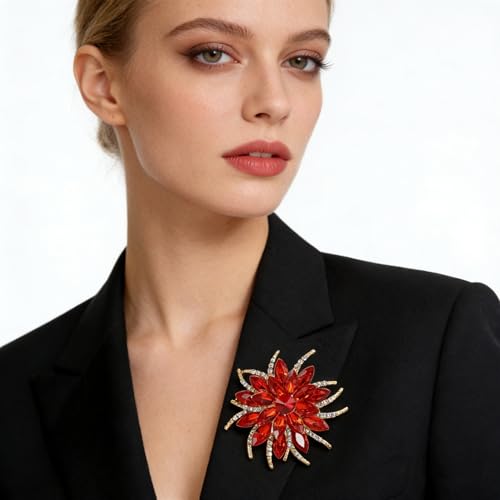 Image of Sparkling Crystal Flower Brooch Pins for Women Dainty Rhinestone Flower Shape Brooch Pin Suit Scarf Hats Decoration Wedding Jewelry