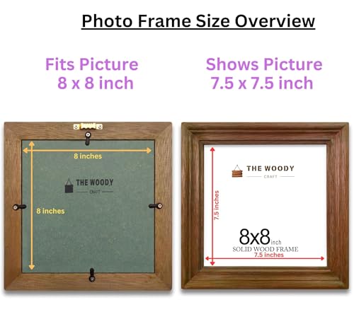 Image of Photo Frame 8x8 | Wall Frames | Small Photo Frame mini | Brown Wood Frame for Wall | Elegant Decor for Living Rooms & Bedroom, Gift for Friends & Family (8x8 inch, Brown)