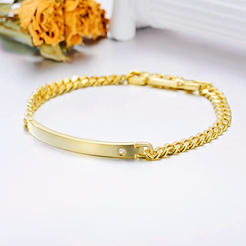 Thoyas Diamond 14K Yellow Gold Plated Sterling Silver Bracelets For Men 5Mm Link Chain Mens Bracelet Classic Hip Hop Jewelry Bracelets Gifts 8'' Father's Day Gifts For Husband Boyfriend Son #TOP1