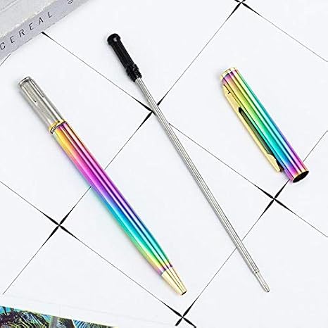 Ballpoint Pens - Rainbow Colorful Ball Pen Stainless Steel Rod Rotating Metal Ballpoint Pen Stationery Ballpen 1 mm Office & School Supplies - 1pcs