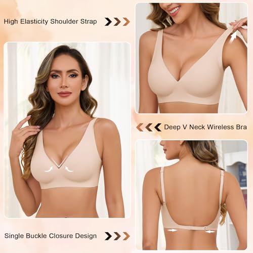 Yusongirl Deep V Low Back Bra for Women Wirefree Seamless Bra Multiway Convertible Strap Padded Bra Comfort Lifting Bra3
