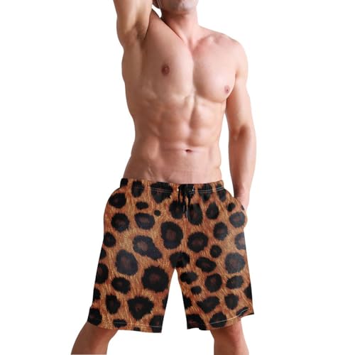 Men Swim Trunks-Brown Leopard Skin, Beach Shorts with Inner Lining Quick Dry Board Shorts S4