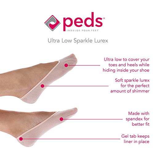 PEDS Women's Sparkle Liner Nylon Ribbed with Lurex, Nude, Black, Blush, Shoe Size: 8-122