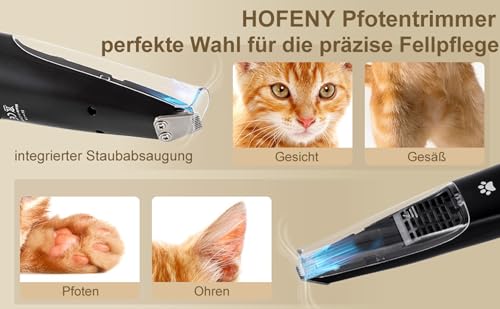 Hofeny Pfotentrimmer für hunde, Hundeschermaschine mit Staubsauger, Katzenkrallen-Trimmer, leise Pfotenschermaschine, Haustier-Rasierer für Hunde, Katzen, Pfoten, Augen, Ohren, Gesicht und Körper