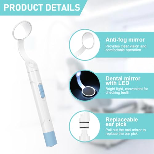 Flintronic Mundspiegel mit LED-Licht, Antibeschlag Dentalspiegel mit 2 Beleuchtungsmodi, Oral Dental Mirror, Mund Zahn Inspektion Spiegel, Aufladbar USB LED Zahnpflegespiegel, für Zahnpflege Ärzte – Bild 4