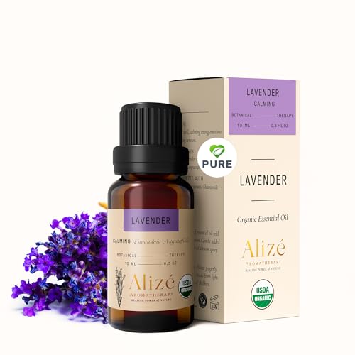 Alizé Pure Lavender Essential Oil, 100% Organic USDA Certified, Undiluted Lavender Essential Oil Pure for Diffusers for Home, Aromatherapy Oil, Diffuser Oils Scents, Relaxing Oil, 10ml-0.33 fl oz