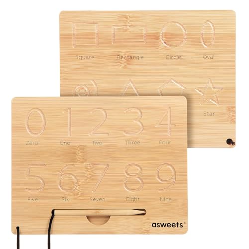 Asweets Montessori Wooden Number Practicing Board, Double-Sided Tracing Board and Shape RecognitionTool to Writing 123 Educational Toy Game for Preschool 3 4 5 Years Old Gifts