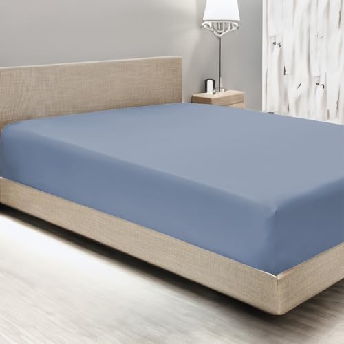 Home Tresor - Lenzuolo Matrimoniale Sotto con Angoli Invernale in Flanella, 100% Cotone Felpato Caldo e Morbido Due Piazze 170/180 x 200 cm. Tinta Unita Azzurro