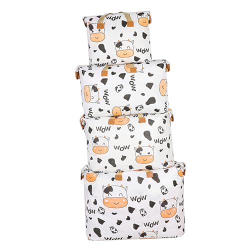 ORFOFE 4個 大容量防水防潮毛布収納バッグ 牛柄デザイン 軽量耐久クローゼットオーガナイザー 衣類羽毛団整理用 収納持ち運び便利点