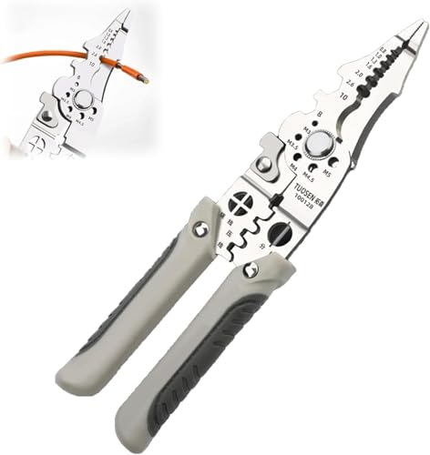 Image of FIDEO (Silver) Wire Stripper & Tester Combo Set | All in One Multifunction Stainless Steel | Wire Stripper & High Brightness | Intelligent Voltage Tester Pen | Electrical Hand Tool Kit